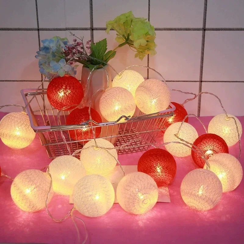 20LED Cotton Balls String Lights Garland Fairy Street Lights Christmas Decorations for Home Outdoor Wedding Garden Patio Lights