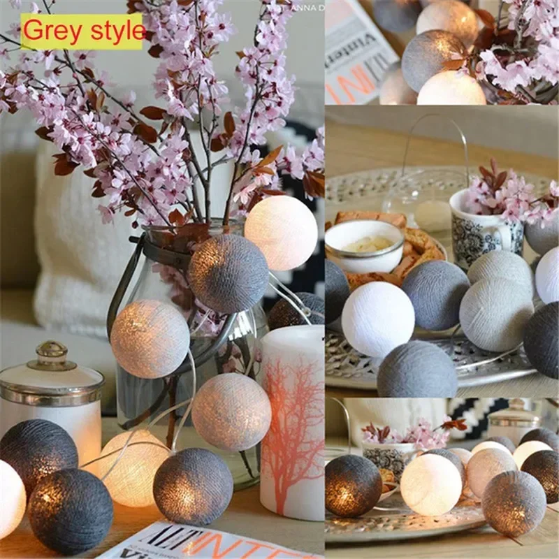 20LED Cotton Balls String Lights Garland Fairy Street Lights Christmas Decorations for Home Outdoor Wedding Garden Patio Lights