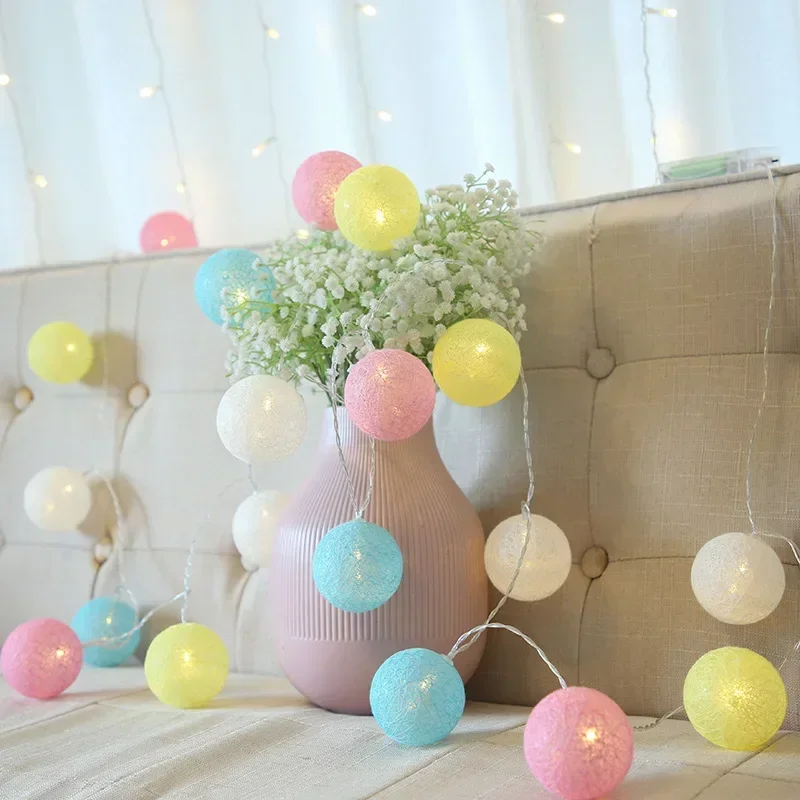 20LED Cotton Balls String Lights Garland Fairy Street Lights Christmas Decorations for Home Outdoor Wedding Garden Patio Lights