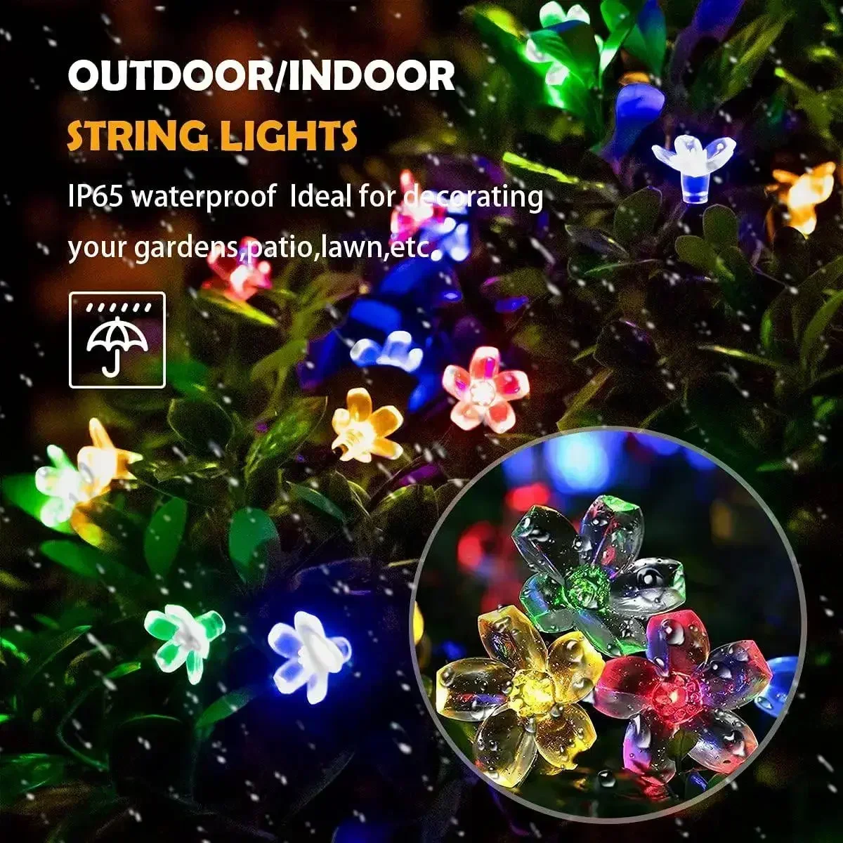 20/50/100/200LED FlowerSolar Garden Light Outdoor String Lights Waterproof Fairy Simulation Floral Garlands Christmas Decoration