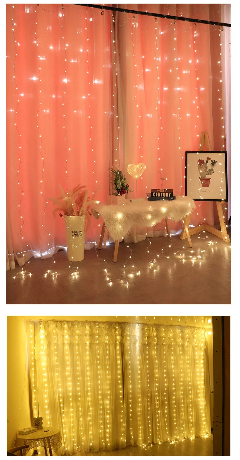 300LED Curtain Fairy Lights 8 Modes Indoor Twinkle String Lights with Remote Bedroom Window Wedding Party Wall Decor Christmas