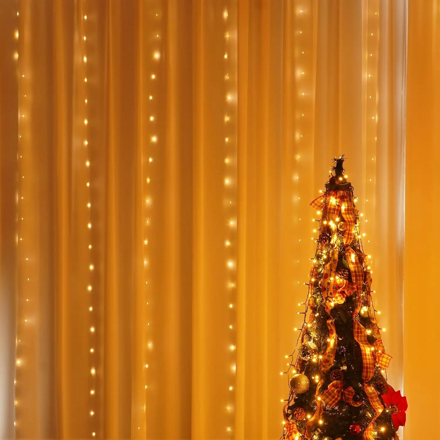 300LED Curtain Fairy Lights 8 Modes Indoor Twinkle String Lights with Remote Bedroom Window Wedding Party Wall Decor Christmas
