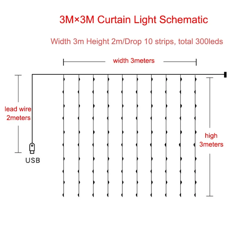 300LED Curtain Fairy Lights 8 Modes Indoor Twinkle String Lights with Remote Bedroom Window Wedding Party Wall Decor Christmas