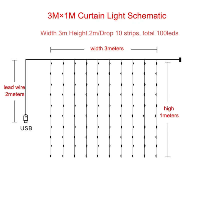300LED Curtain Fairy Lights 8 Modes Indoor Twinkle String Lights with Remote Bedroom Window Wedding Party Wall Decor Christmas