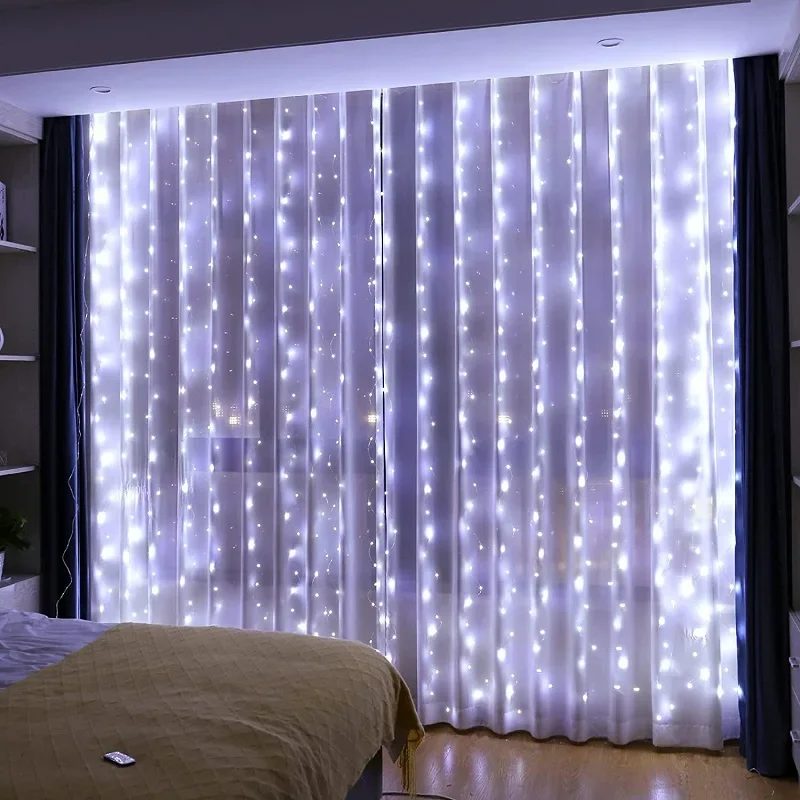 300LED Curtain Fairy Lights 8 Modes Indoor Twinkle String Lights with Remote Bedroom Window Wedding Party Wall Decor Christmas