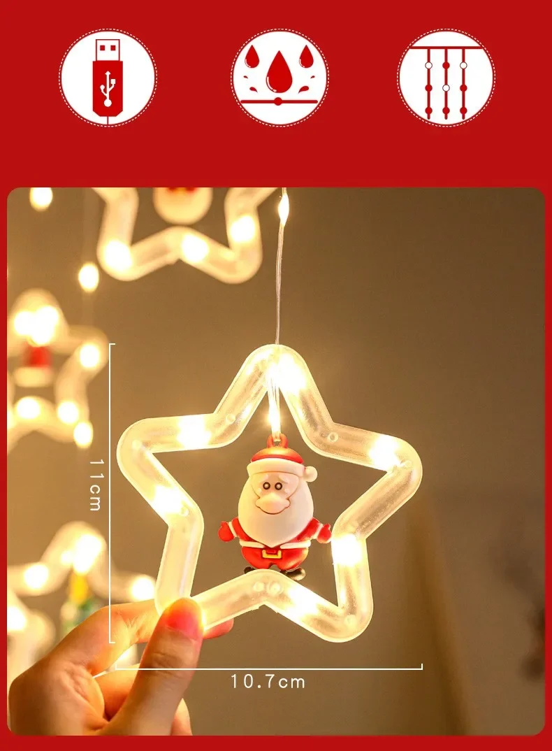 Christmas LED Strip Lights Room Garland LED Curtain Lamp USB Plug Christmas Decorations Lights for Bedroom Living Room Window