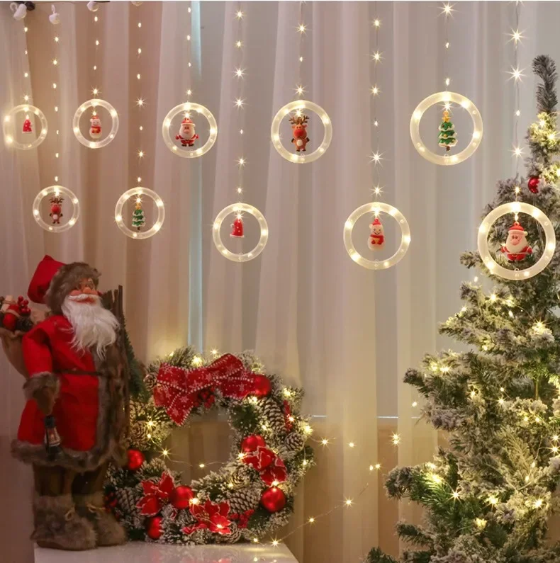 Christmas LED Strip Lights Room Garland LED Curtain Lamp USB Plug Christmas Decorations Lights for Bedroom Living Room Window