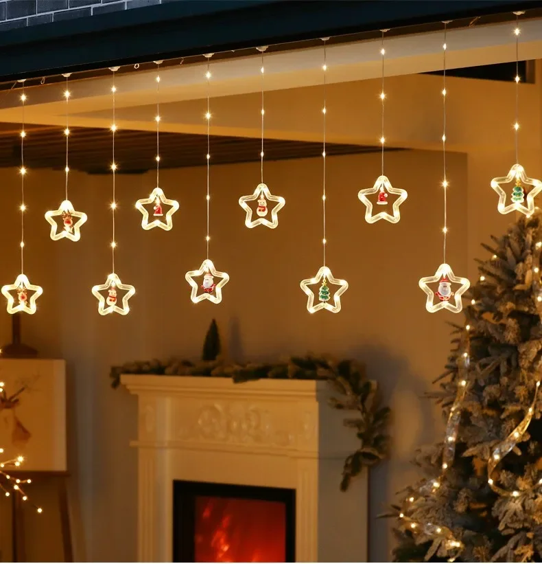 Christmas LED Strip Lights Room Garland LED Curtain Lamp USB Plug Christmas Decorations Lights for Bedroom Living Room Window