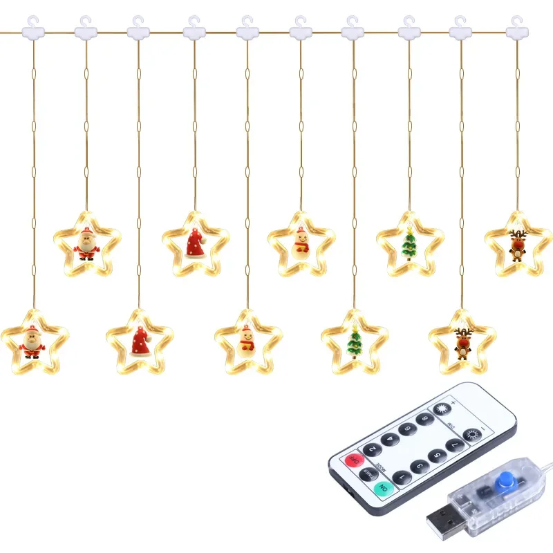 Christmas LED Strip Lights Room Garland LED Curtain Lamp USB Plug Christmas Decorations Lights for Bedroom Living Room Window