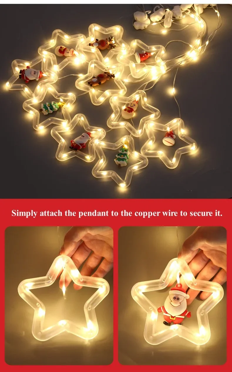 Christmas LED Strip Lights Room Garland LED Curtain Lamp USB Plug Christmas Decorations Lights for Bedroom Living Room Window