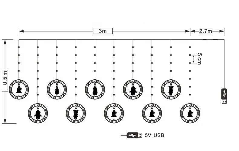 Christmas LED Strip Lights Room Garland LED Curtain Lamp USB Plug Christmas Decorations Lights for Bedroom Living Room Window