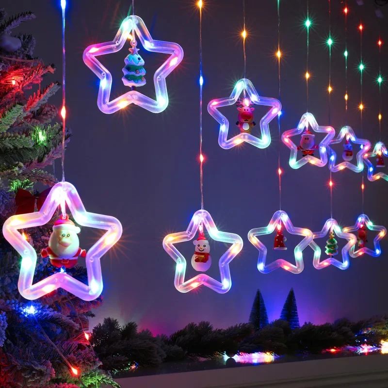 Christmas LED Strip Lights Room Garland LED Curtain Lamp USB Plug Christmas Decorations Lights for Bedroom Living Room Window