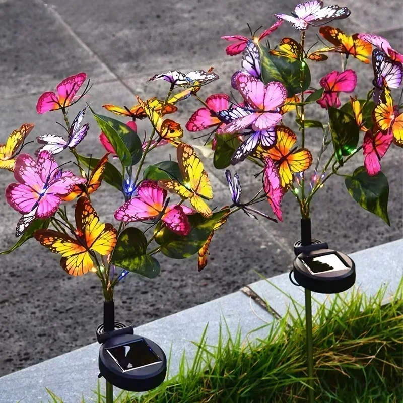 LED Fairy Lawn Lamp Simulation Colorful Butterfly Outdoor Solar Light Camping Garden Sunmmer Landscape Lighting Wedding Decor