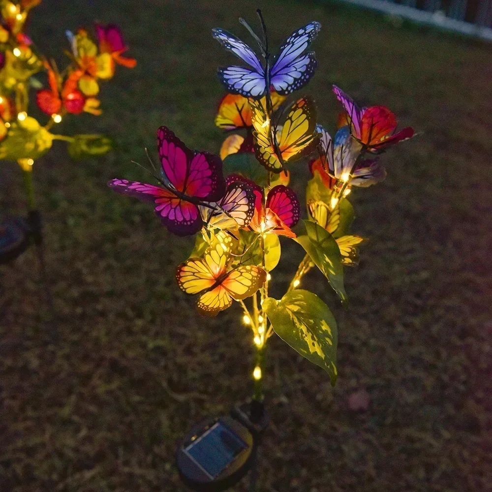 LED Fairy Lawn Lamp Simulation Colorful Butterfly Outdoor Solar Light Camping Garden Sunmmer Landscape Lighting Wedding Decor