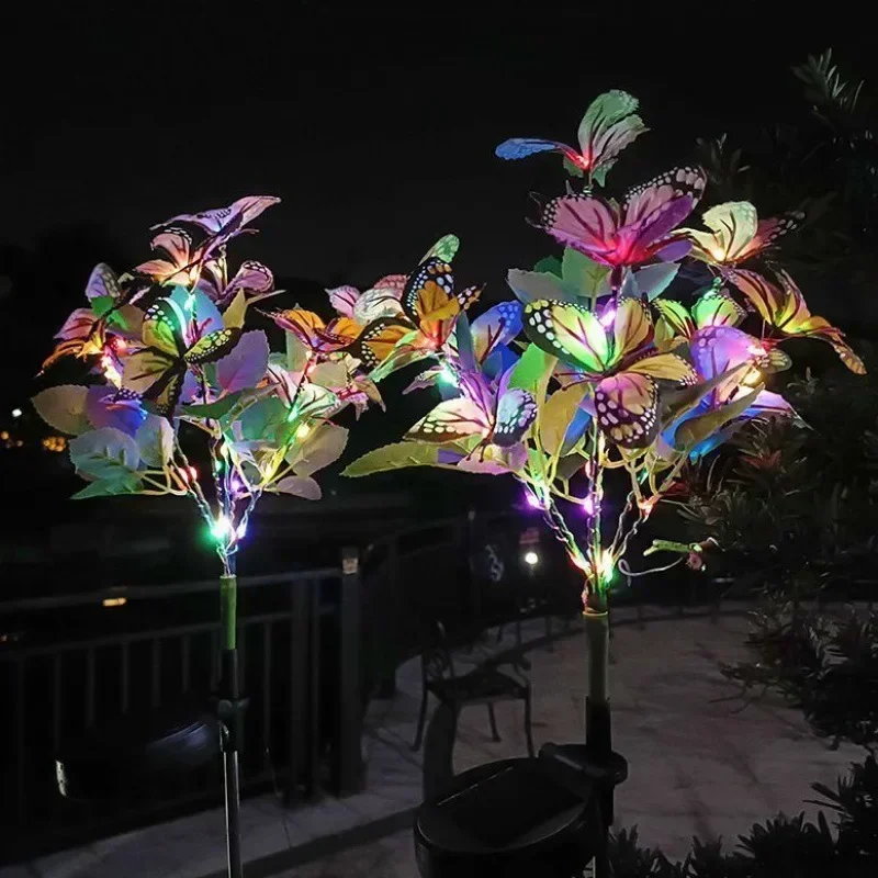 LED Fairy Lawn Lamp Simulation Colorful Butterfly Outdoor Solar Light Camping Garden Sunmmer Landscape Lighting Wedding Decor