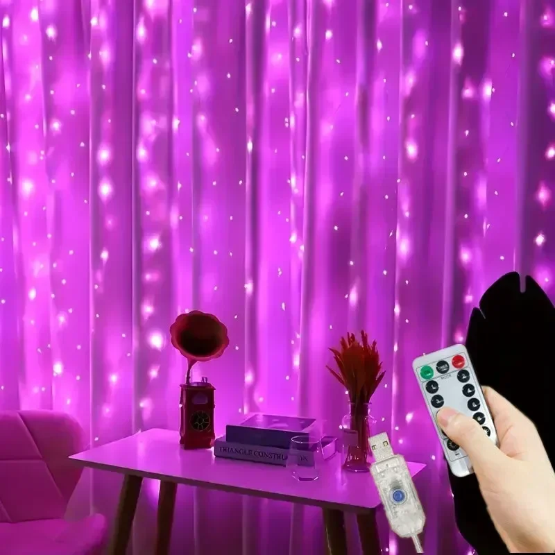 Christmas Home Decoration USB 8 Modes Fairy Garland Lights LED Curtain String Lights with Remote Control for Bedroom Wedding