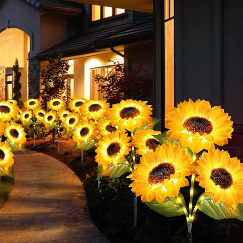 Sunflower Solar Lights Outdoor with 3LED/1LED Sunflower Yellow Flower Lights for Home Yard Villa Lawn Garden Pathway Decoration