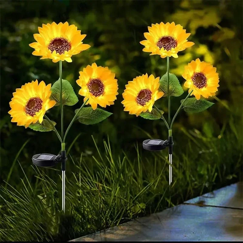 Sunflower Solar Lights Outdoor with 3LED/1LED Sunflower Yellow Flower Lights for Home Yard Villa Lawn Garden Pathway Decoration