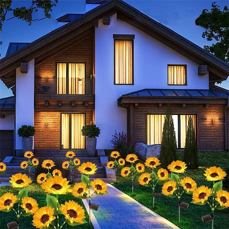 Sunflower Solar Lights Outdoor with 3LED/1LED Sunflower Yellow Flower Lights for Home Yard Villa Lawn Garden Pathway Decoration