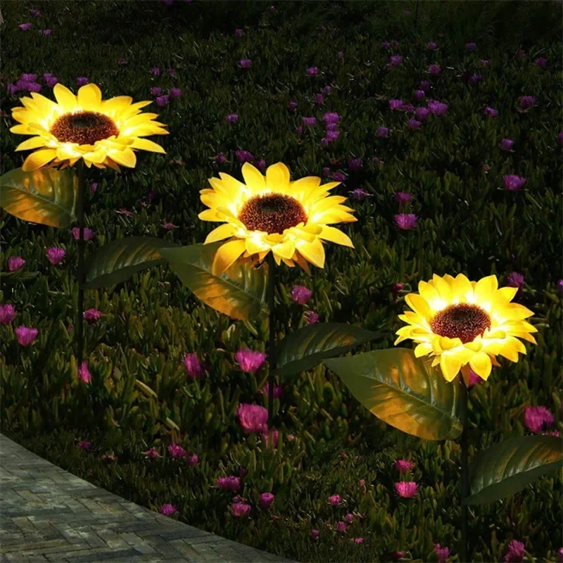 Sunflower Solar Lights Outdoor with 3LED/1LED Sunflower Yellow Flower Lights for Home Yard Villa Lawn Garden Pathway Decoration