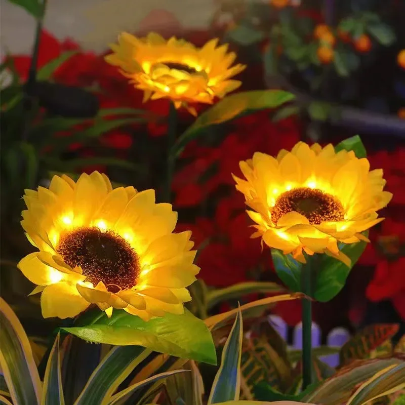 Sunflower Solar Lights Outdoor with 3LED/1LED Sunflower Yellow Flower Lights for Home Yard Villa Lawn Garden Pathway Decoration