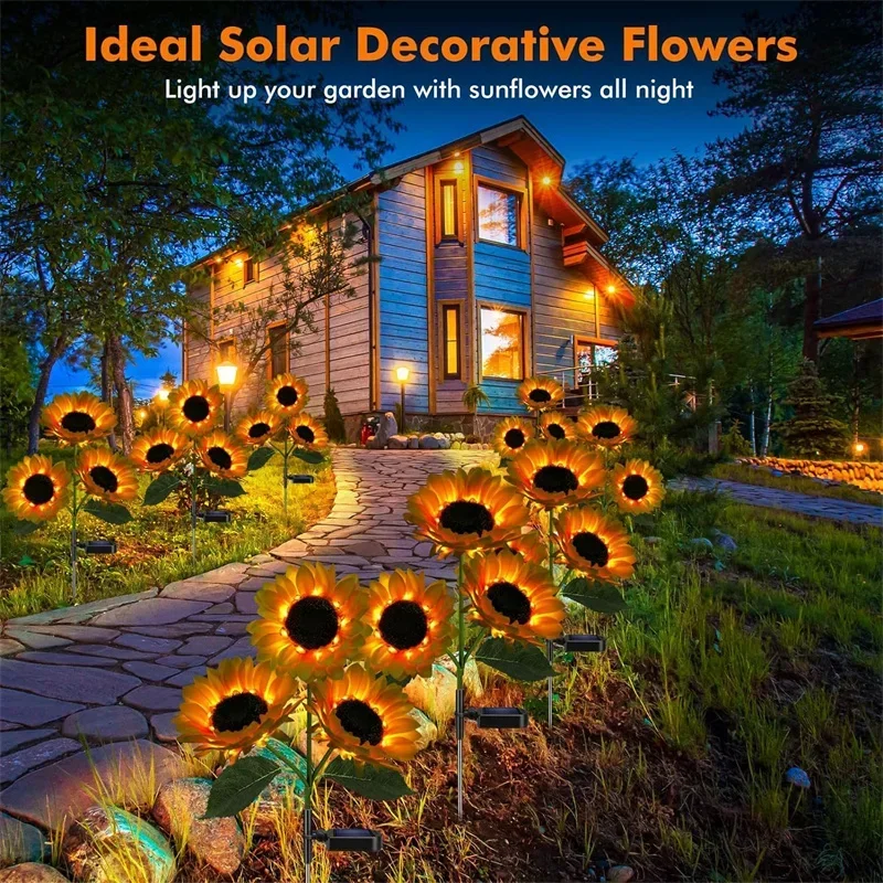 Sunflower Solar Lights Outdoor with 3LED/1LED Sunflower Yellow Flower Lights for Home Yard Villa Lawn Garden Pathway Decoration