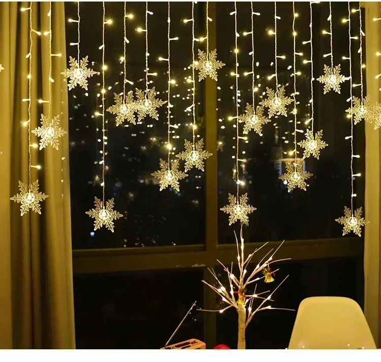 Christmas Led Snowflake Icicle Lights Outdoor Garden Garland Fairy String Lights Home Party Decorations 2026 New Year