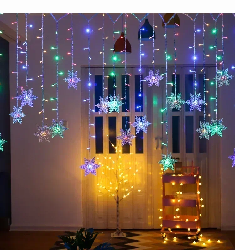 Christmas Led Snowflake Icicle Lights Outdoor Garden Garland Fairy String Lights Home Party Decorations 2026 New Year