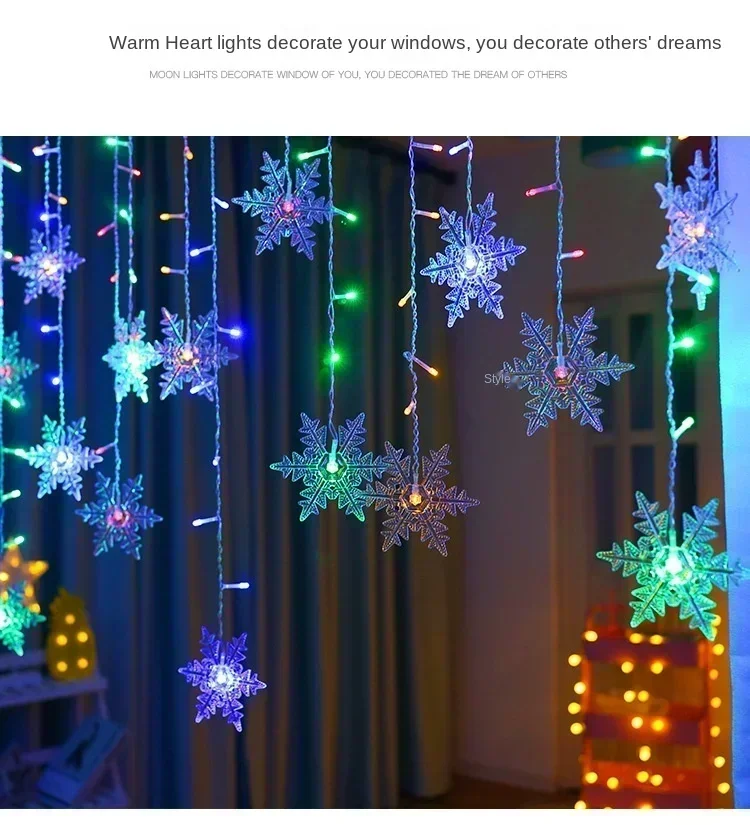 Christmas Led Snowflake Icicle Lights Outdoor Garden Garland Fairy String Lights Home Party Decorations 2026 New Year