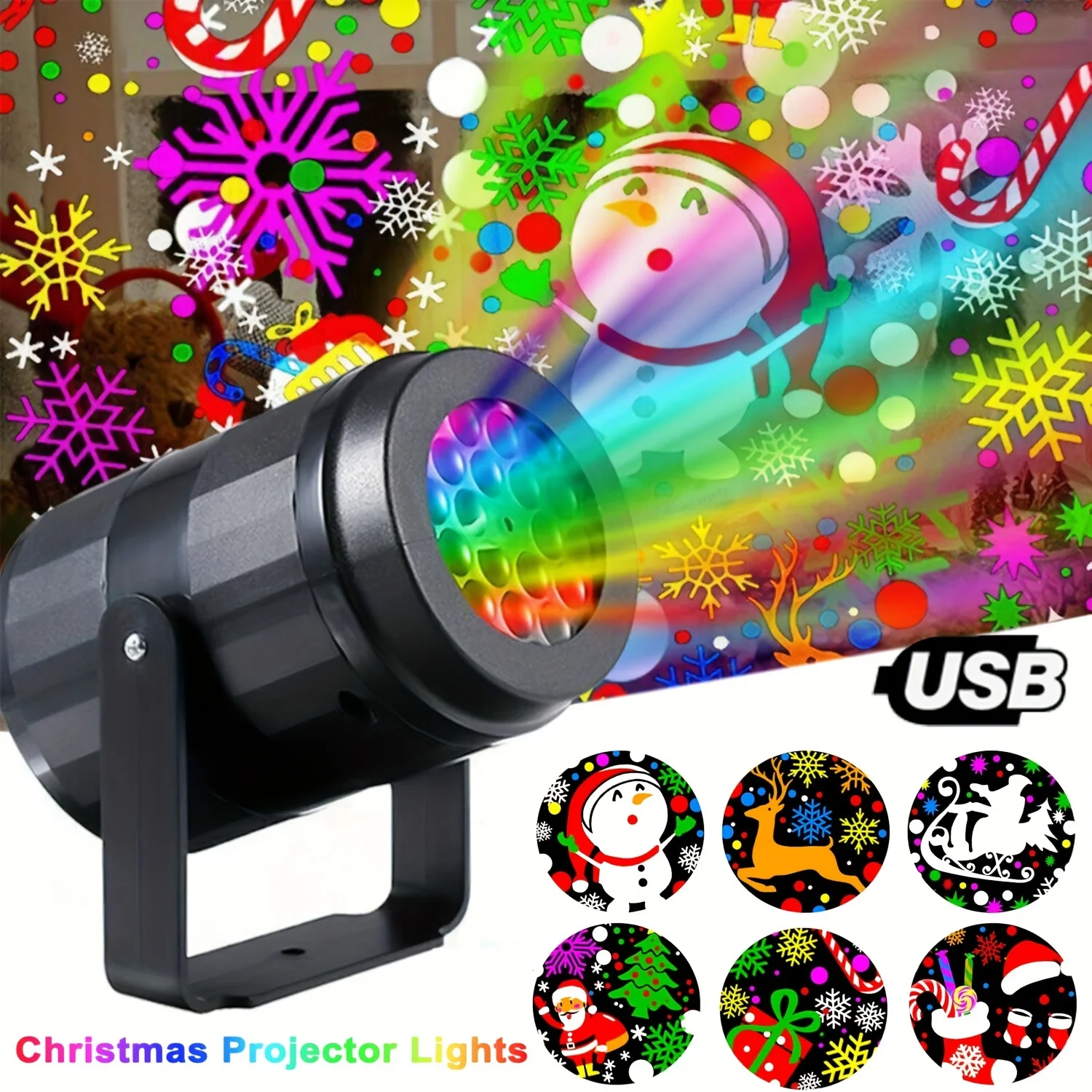 16 Pattern Christmas Projector USB LED Lighting Santa Claus Snowflake Projection Light for NewYear Party Indoor Decor Fairy Lamp