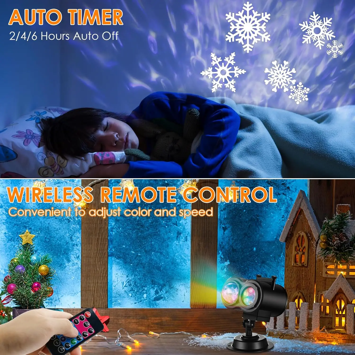 Halloween Christmas Projector Lights Outdoor 16 HD Slides, 2 in 1 Water Wave Lamp with Color Patterns, Timer & Remote for Party
