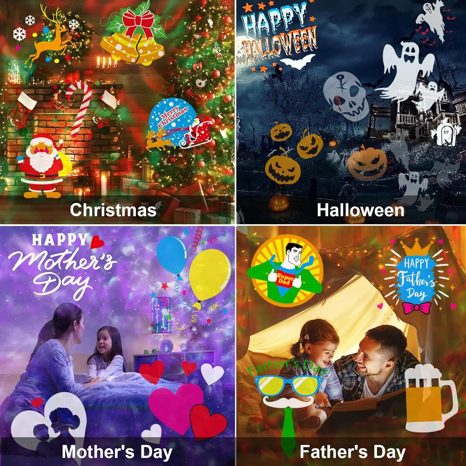 Halloween Christmas Projector Lights Outdoor 16 HD Slides, 2 in 1 Water Wave Lamp with Color Patterns, Timer & Remote for Party