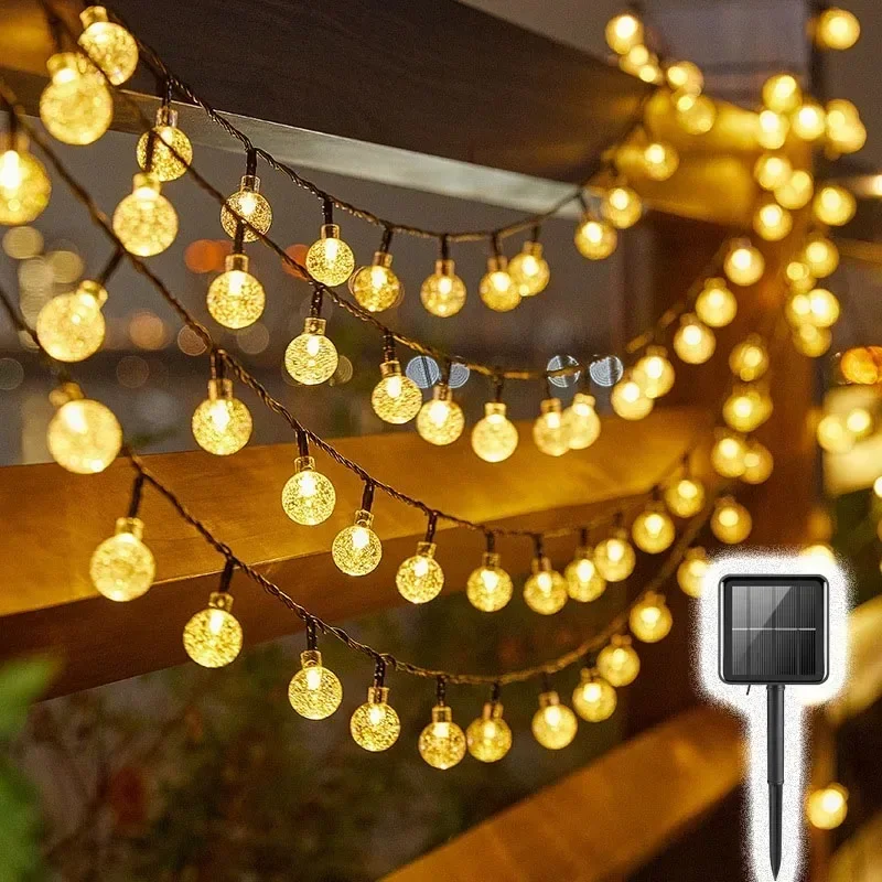 20-100LED Crystal Ball LED Solar Outdoor Light String Fairy Light Christmas Wreath Garden Terrace Party Outdoor Decoration