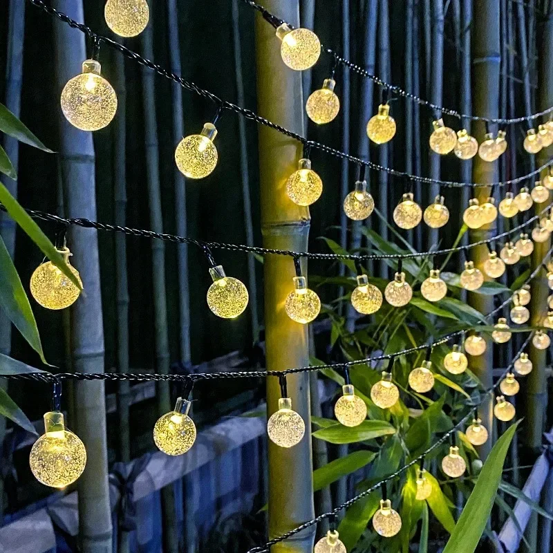 20-100LED Crystal Ball LED Solar Outdoor Light String Fairy Light Christmas Wreath Garden Terrace Party Outdoor Decoration