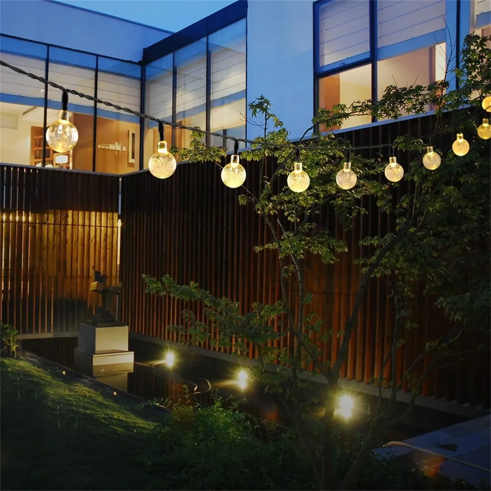 20-100LED Crystal Ball LED Solar Outdoor Light String Fairy Light Christmas Wreath Garden Terrace Party Outdoor Decoration