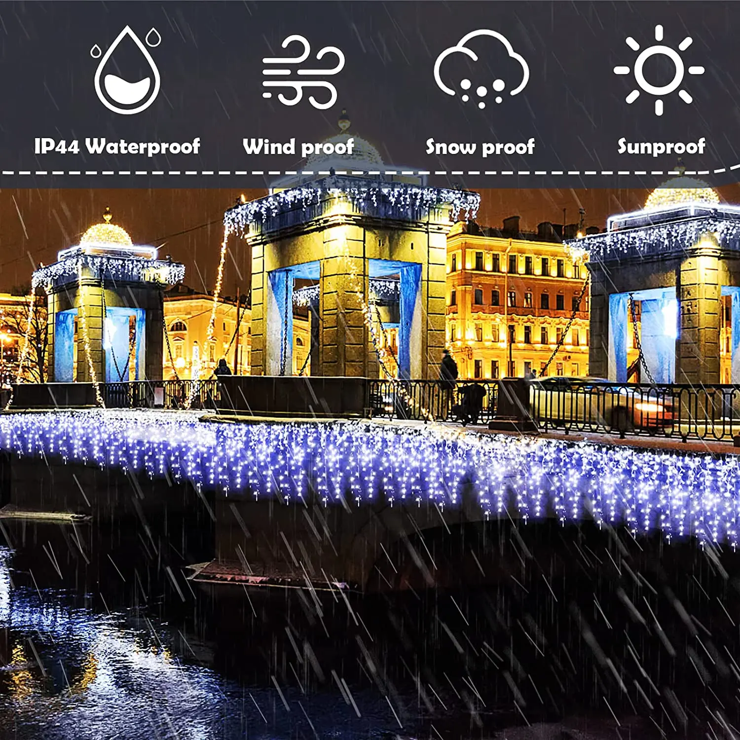 Christmas Outdoor Lights 20m Street Garland Winter Led Icicle Curtain Lights for House New Year and Christmas Decoration 2024