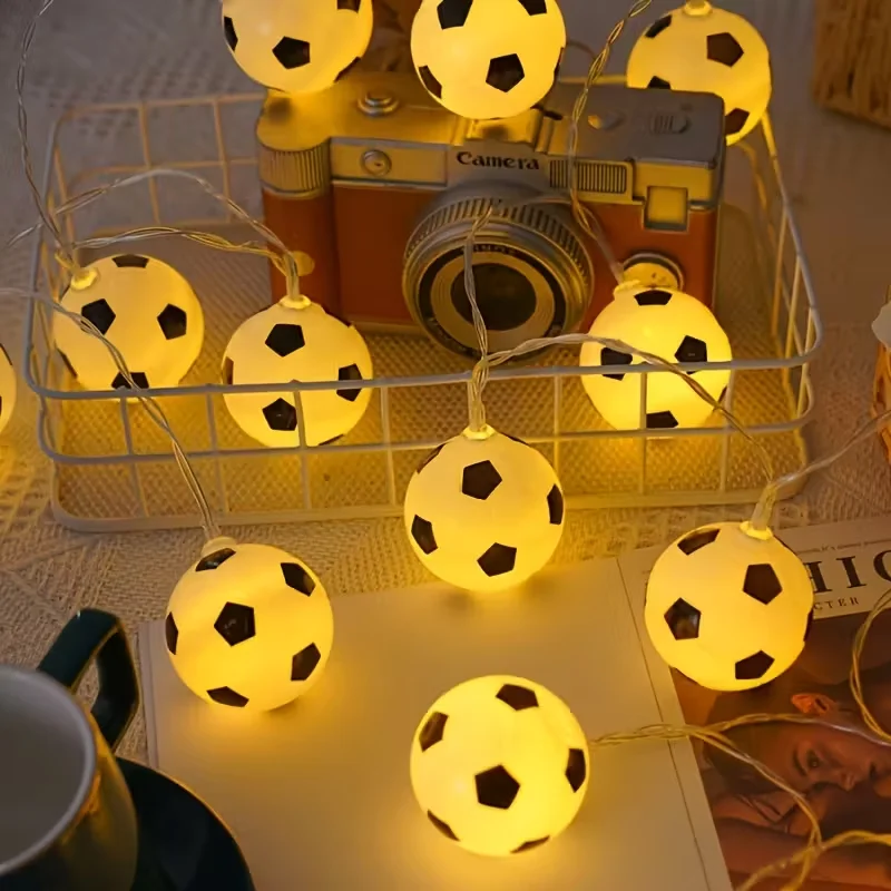 1pc 10/20LED Soccer Ball String Lights Football Fairy Lamp Battery Operated Perfect For Bedroom Home Wedding Party Garden Decor