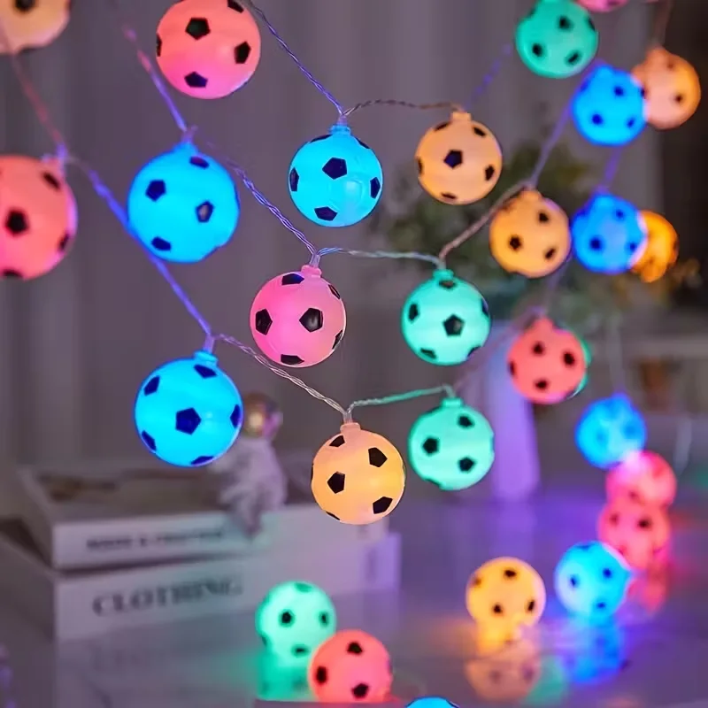1pc 10/20LED Soccer Ball String Lights Football Fairy Lamp Battery Operated Perfect For Bedroom Home Wedding Party Garden Decor