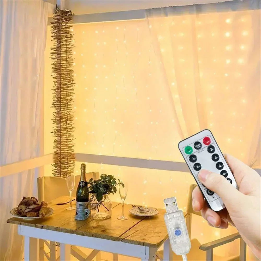 Christmas Fairy Light Party 8 Mode LED Holiday USB Curtain String Lights Birthday Decoration Garland Wedding Home Decor 3M 6M