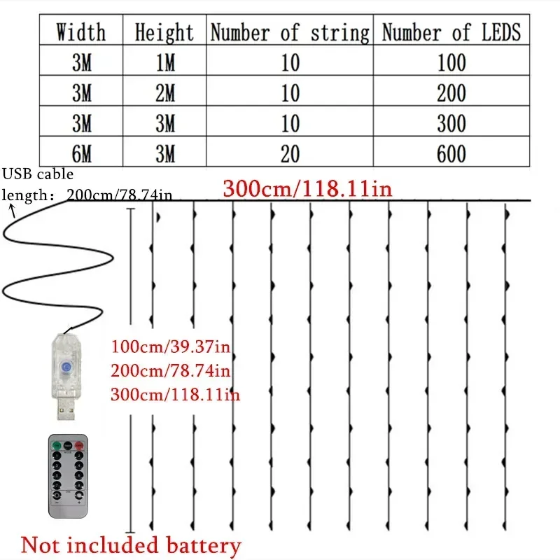 Christmas Fairy Light Party 8 Mode LED Holiday USB Curtain String Lights Birthday Decoration Garland Wedding Home Decor 3M 6M
