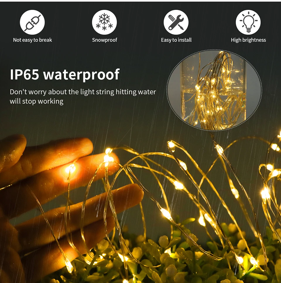 100m-10m LED Fairy Lights Christmas Party Decor Waterproof Outdoor Indoor Copper String Lights for Bedroom Balcony Window