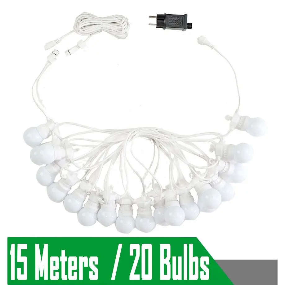 23Meters White Wire LED Garlands Outdoor G50 Bulbs Wedding Fairy Lights For Outdoor Festoon Christmas Garden Holiday Decorative