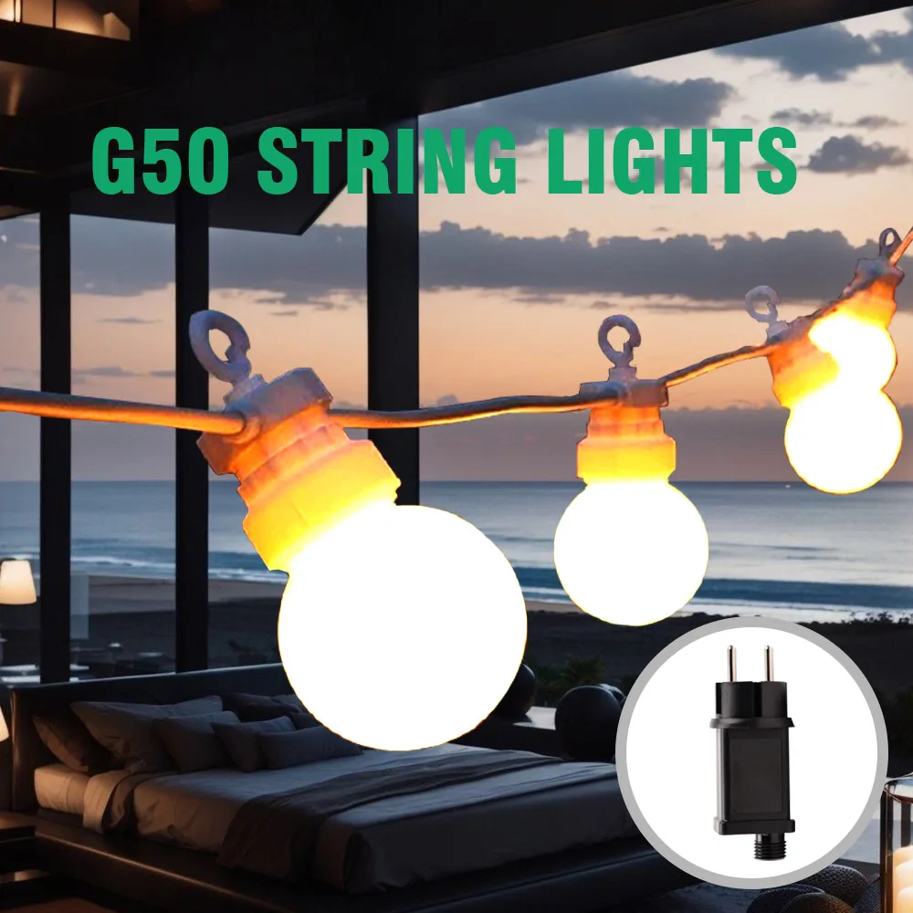23Meters White Wire LED Garlands Outdoor G50 Bulbs Wedding Fairy Lights For Outdoor Festoon Christmas Garden Holiday Decorative