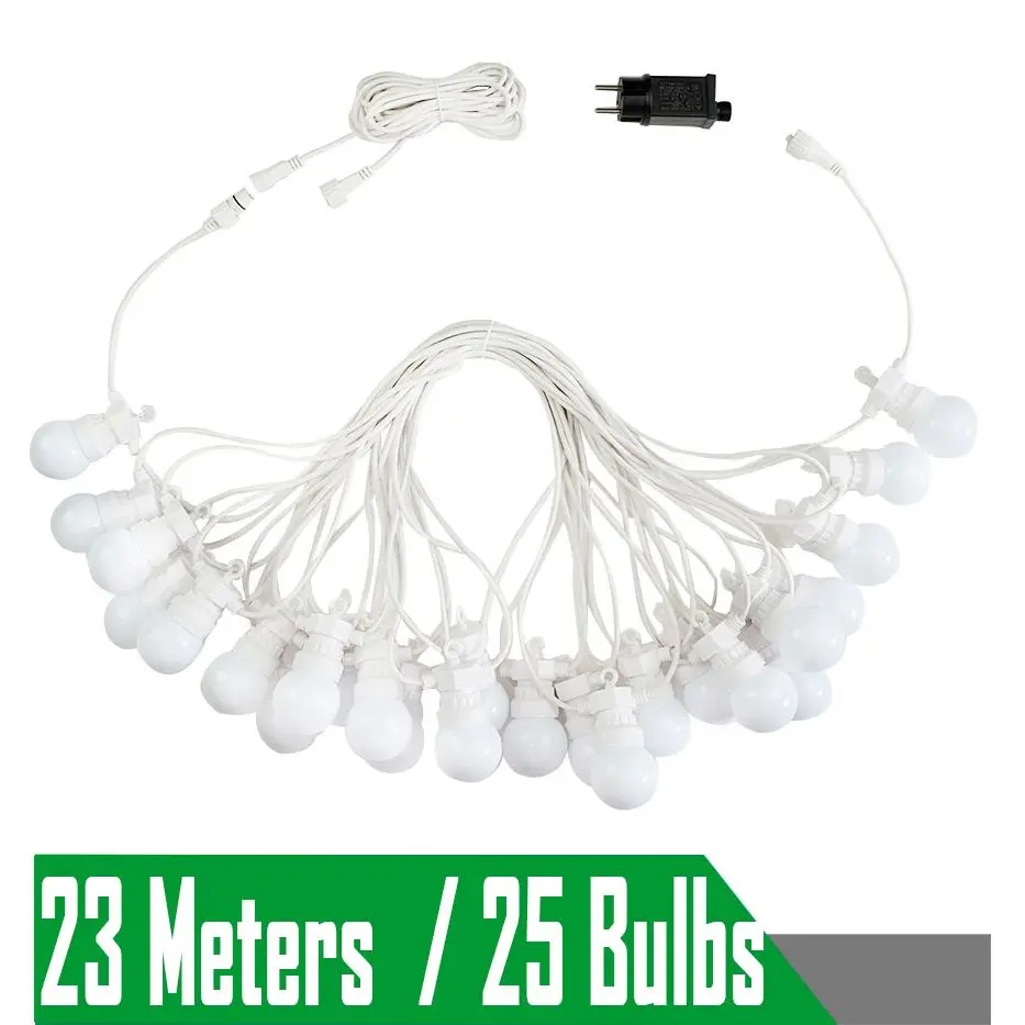 23Meters White Wire LED Garlands Outdoor G50 Bulbs Wedding Fairy Lights For Outdoor Festoon Christmas Garden Holiday Decorative