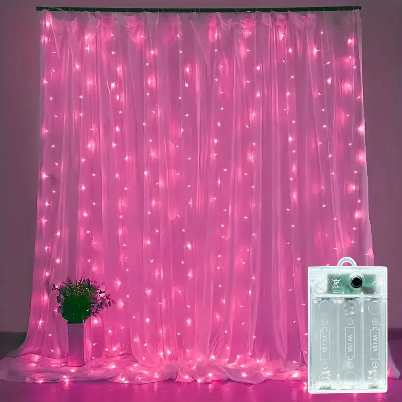 3/6M Pink Fairy LED Curtain String Light Outdoor Decor Battery Power for Eid Mubarak Wedding Birthday Valentine's Day Decor