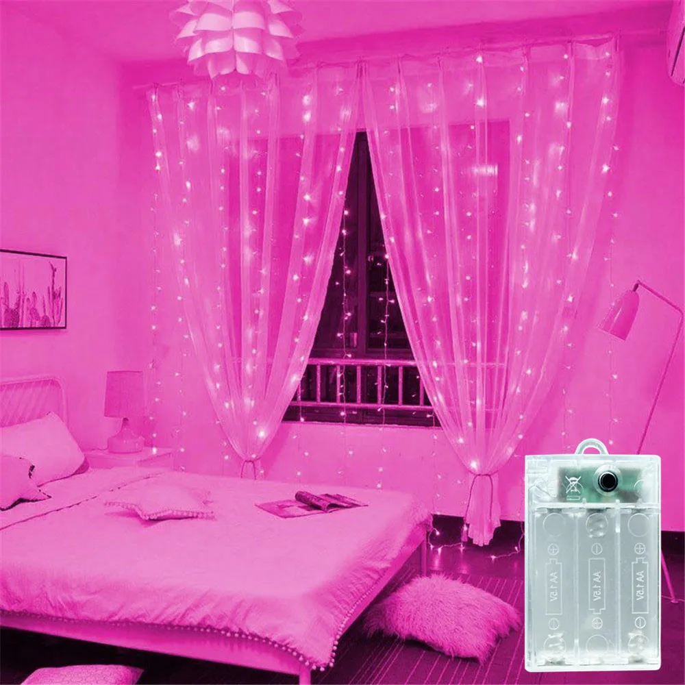 3/6M Pink Fairy LED Curtain String Light Outdoor Decor Battery Power for Eid Mubarak Wedding Birthday Valentine's Day Decor