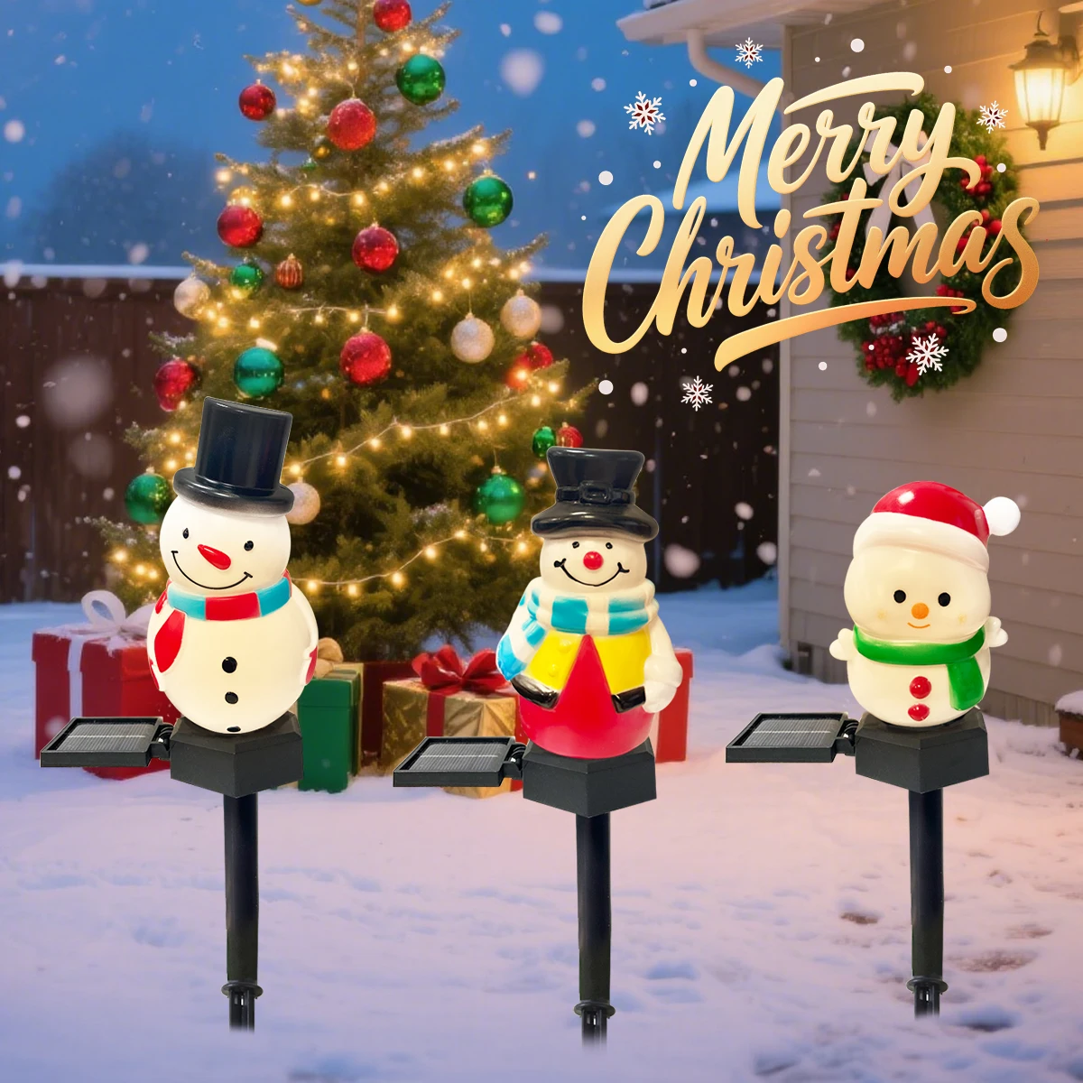 1pc Christmas Cute Snowman Shape Pathway Lights Solar LED Waterproof Walkway Landscape Light For Home Garden Winter Yard Decor
