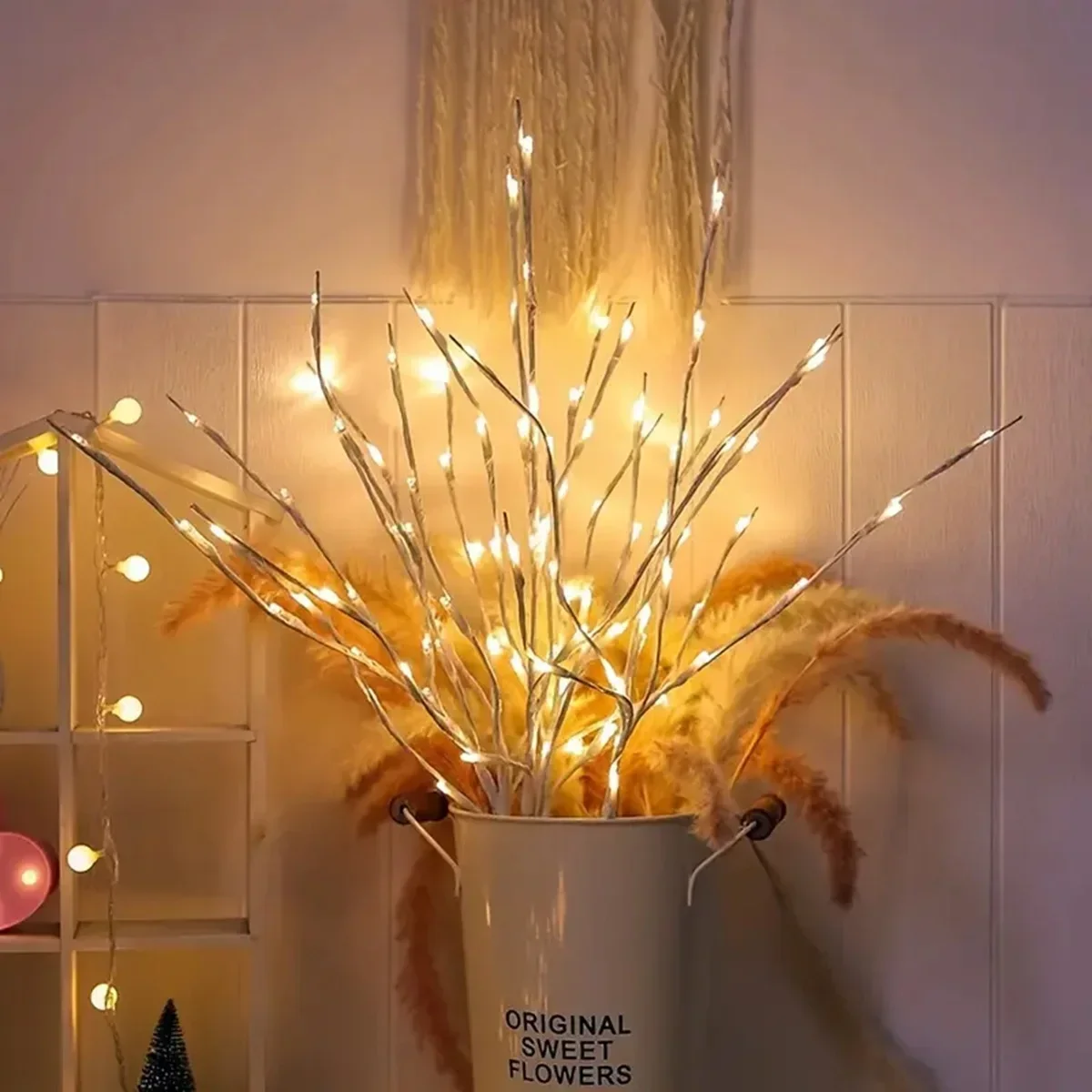 LED White Birch Branch Christmas Tree Branch Fairy Garland Light Party Wedding Decoration Dinner Table Lamp Fairy Light String