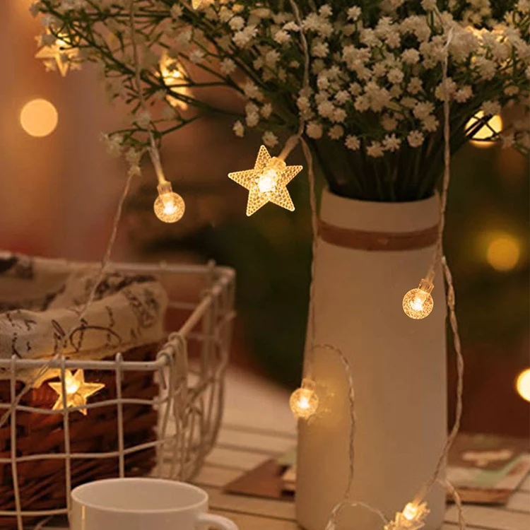 LED Snowflake Light Garland Stars Fairy Light Battery-operated Xmas Tree Elk Decorativa Garland Party Wedding New Year's Decor