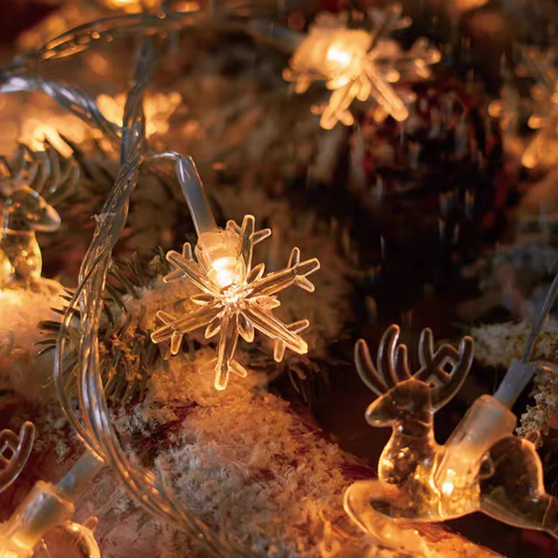 LED Snowflake Light Garland Stars Fairy Light Battery-operated Xmas Tree Elk Decorativa Garland Party Wedding New Year's Decor